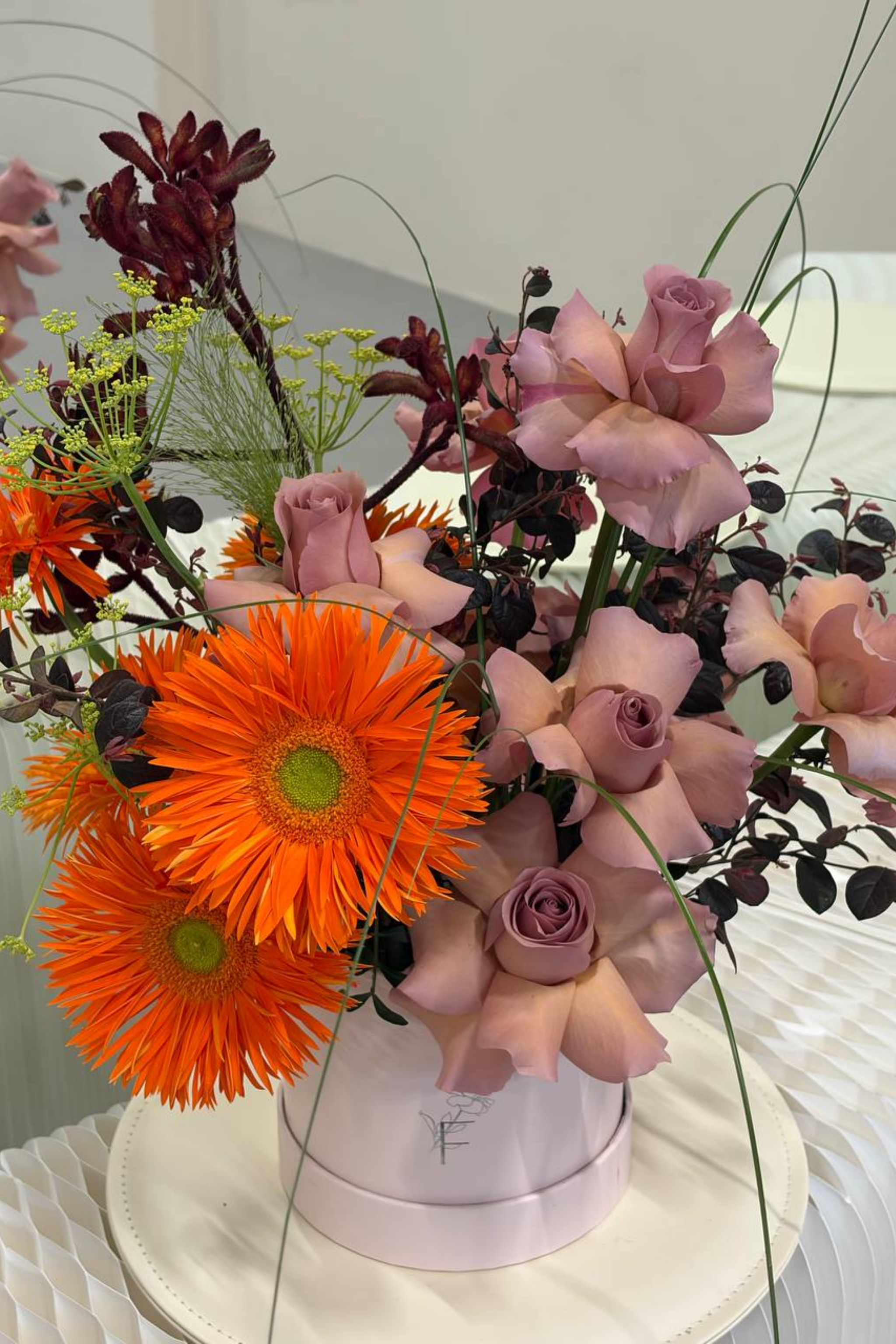 warm golden bloom box Mother's Day gift delivery Singapore florist