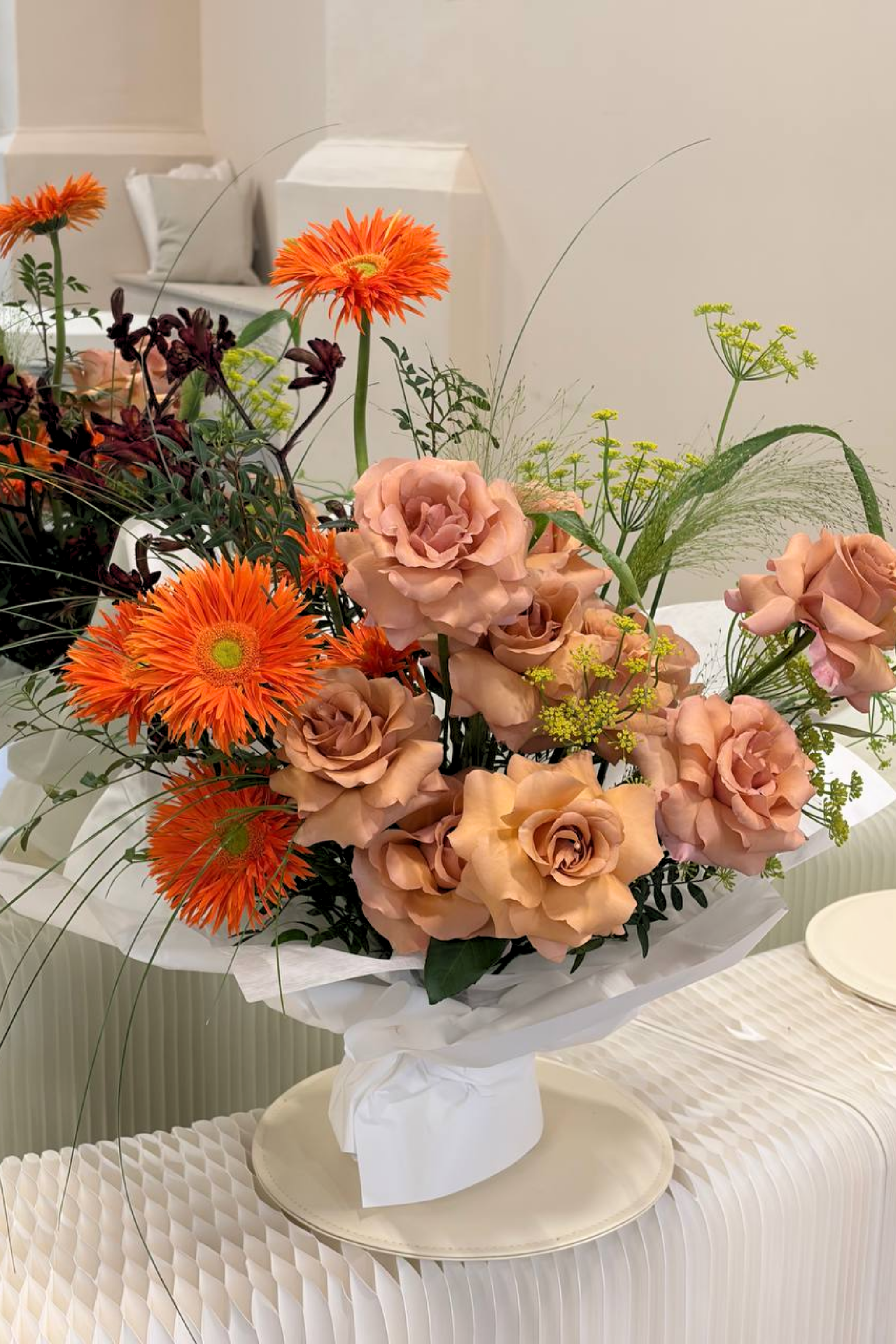 golden gerbera rose Mother's Day vase arrangement Singapore — The Florté