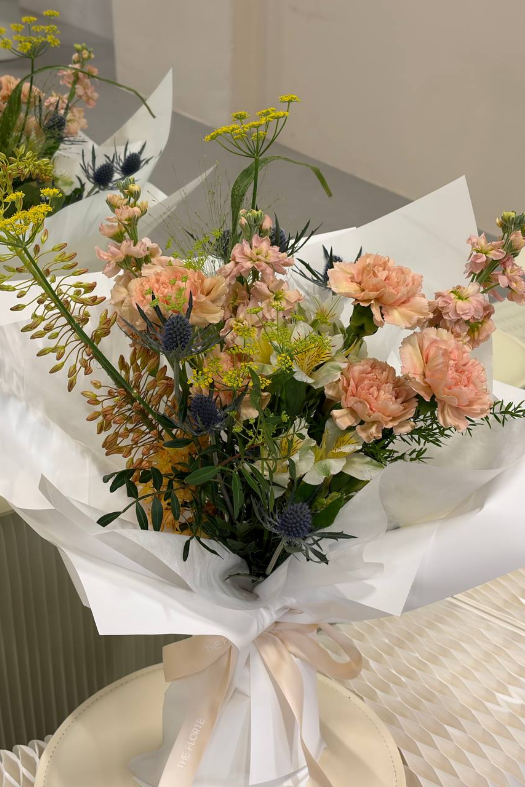 soft blush Mother's Day flower bouquet carnation alstroemeria delivery Singapore