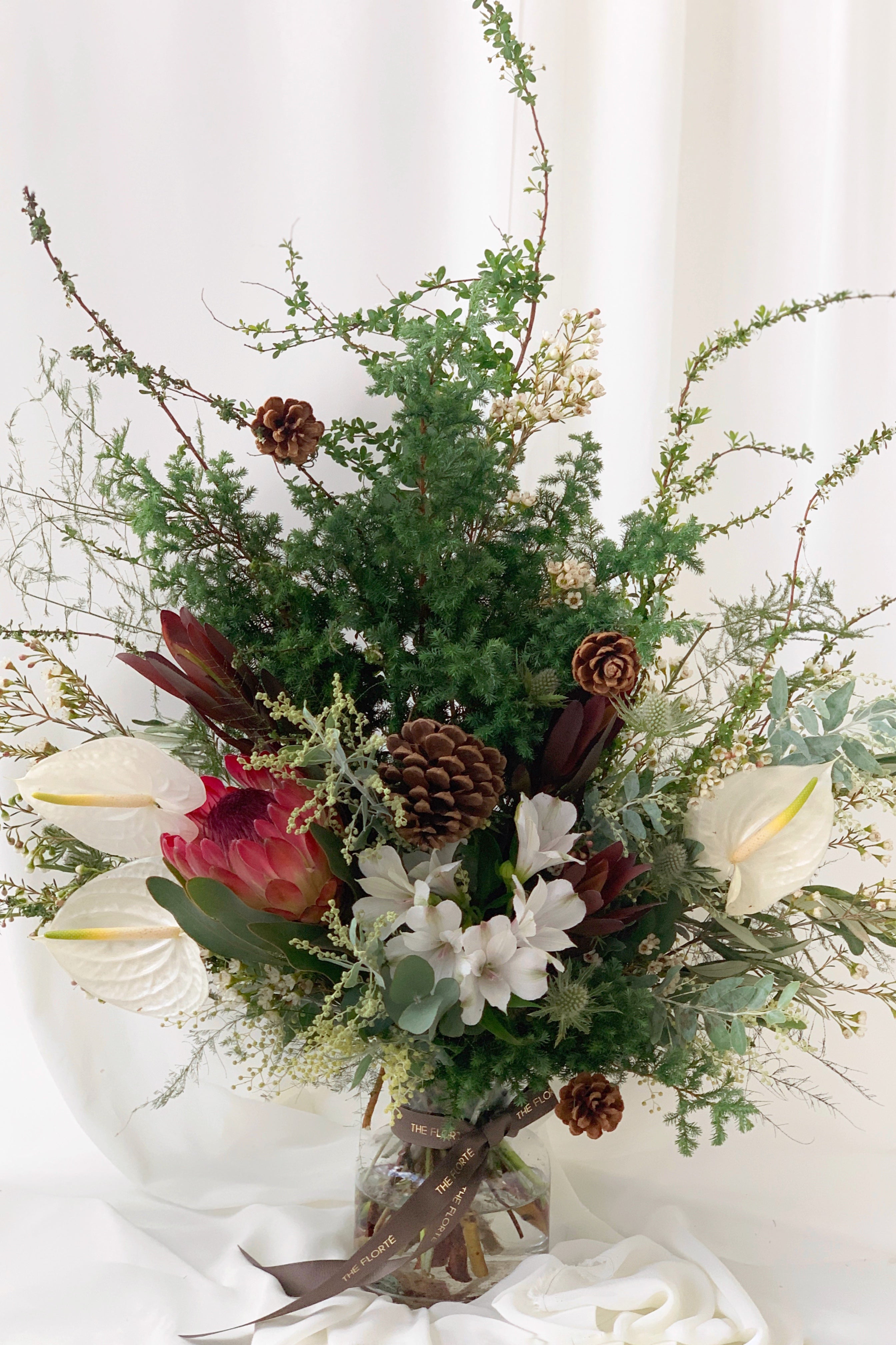 The Florté Florte | Wonderland, Table Vase, Large Floral Arrangement, Table Flowers, Spirea, Anthuriums, Greenery, Best Flowers Singapore, Best Florist Singapore, Best Online Florist