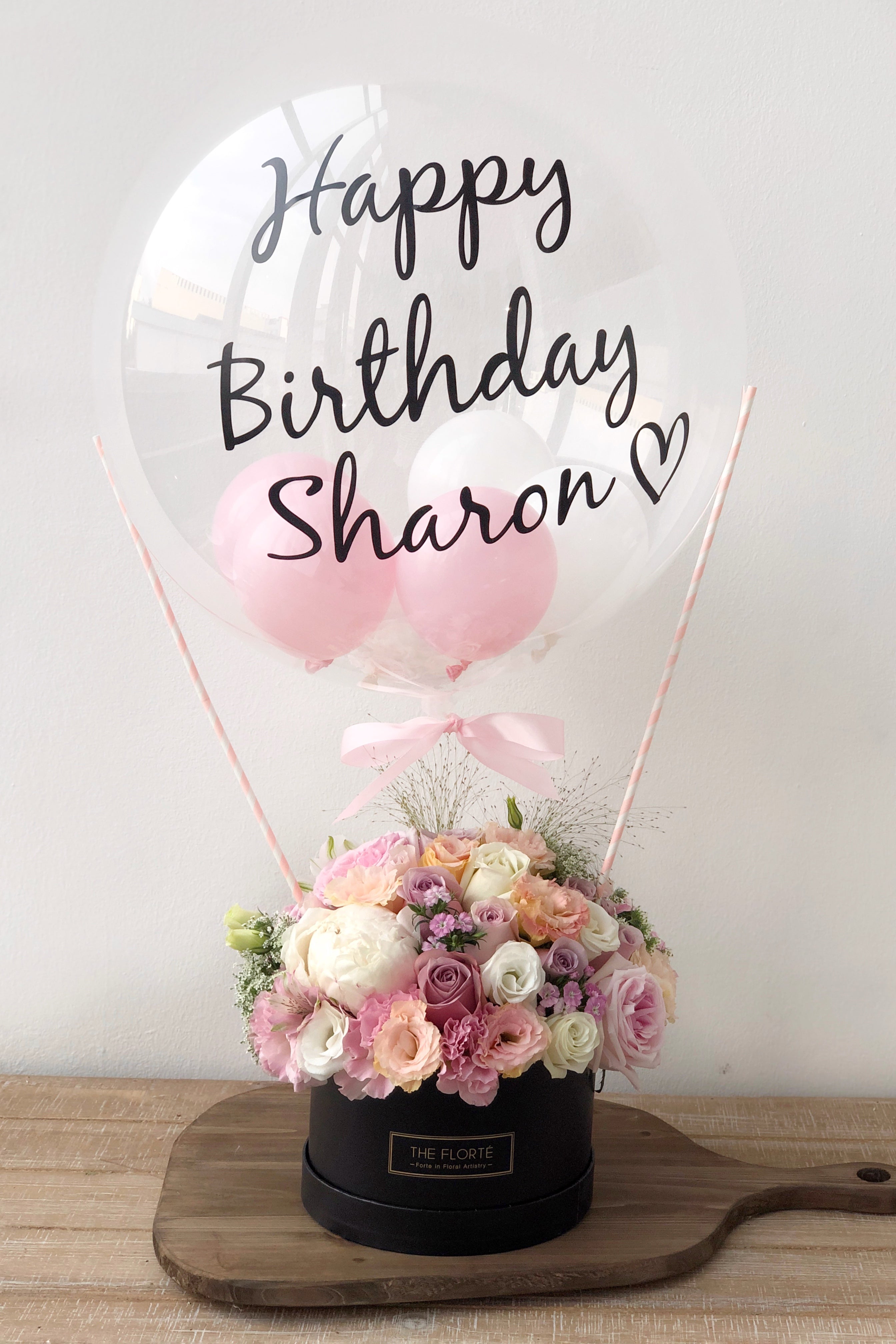 The Florté Florte | 24" Customisable, Personalised, Balloon, Bloom Box, Pastel Balloon, Cheerful, Preserved Flowers, Bloom Box with Balloon, Petite Fleur