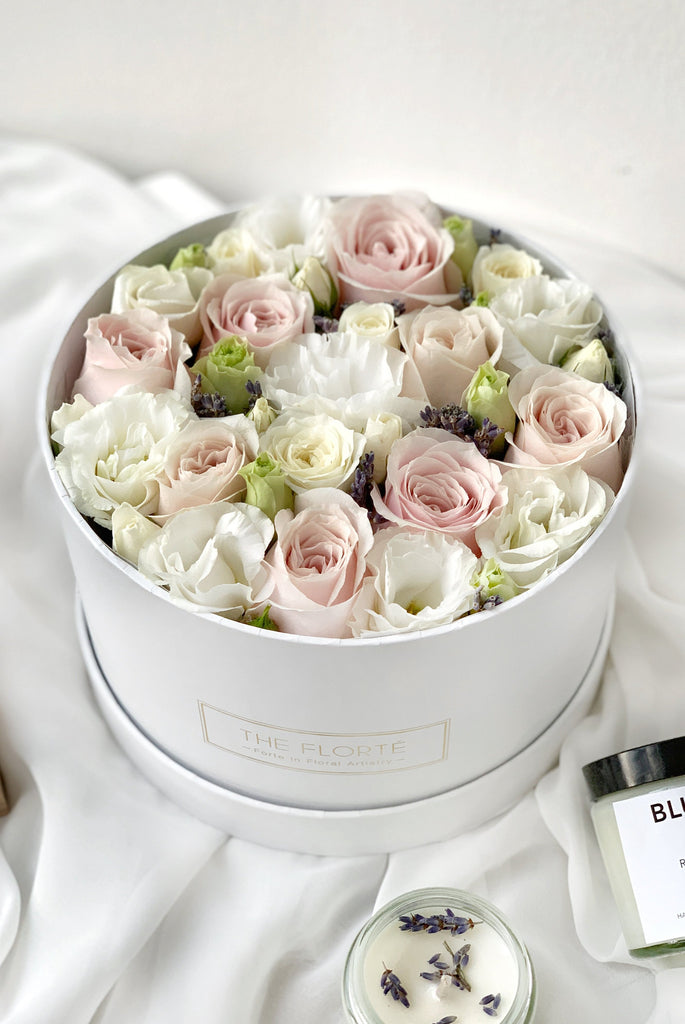 The Florté Florte | Buds & Blossoms, Bloom Box, Pink Rose, Blush, White, Lavender, Bloom in a Box, Best Flowers Singapore, Best Florist Singapore, Best Online Florist