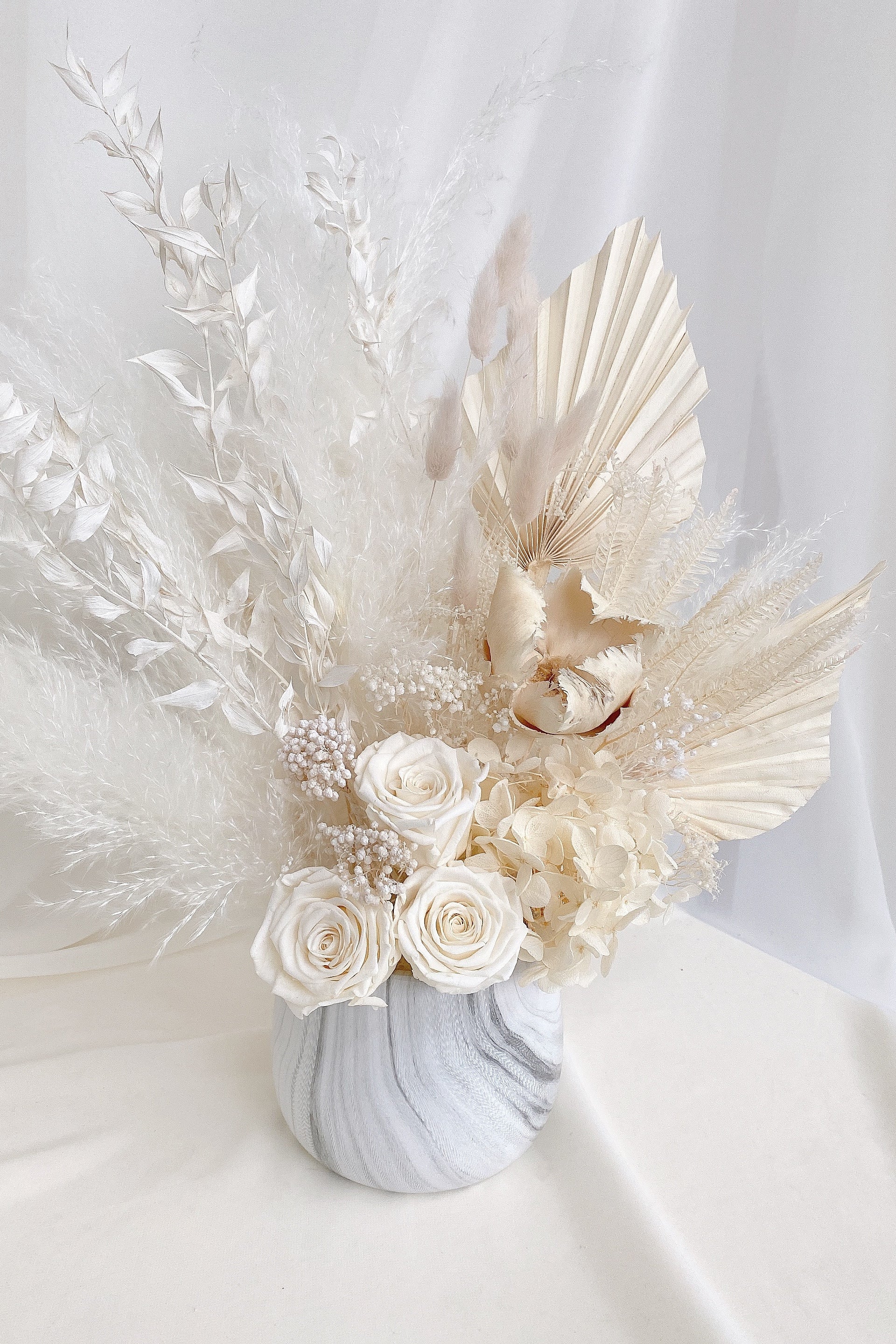 French White, Dried & Preserved Table Vase