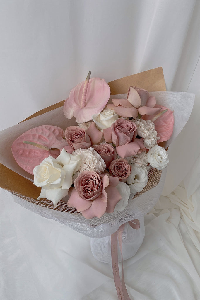 The Florté Florte | Cafe Creme Rosa, Bouquet, Blush Roses, Pink Anthuriums, White Roses, Best Flowers Singapore, Best Florist Singapore, Best Online Florist