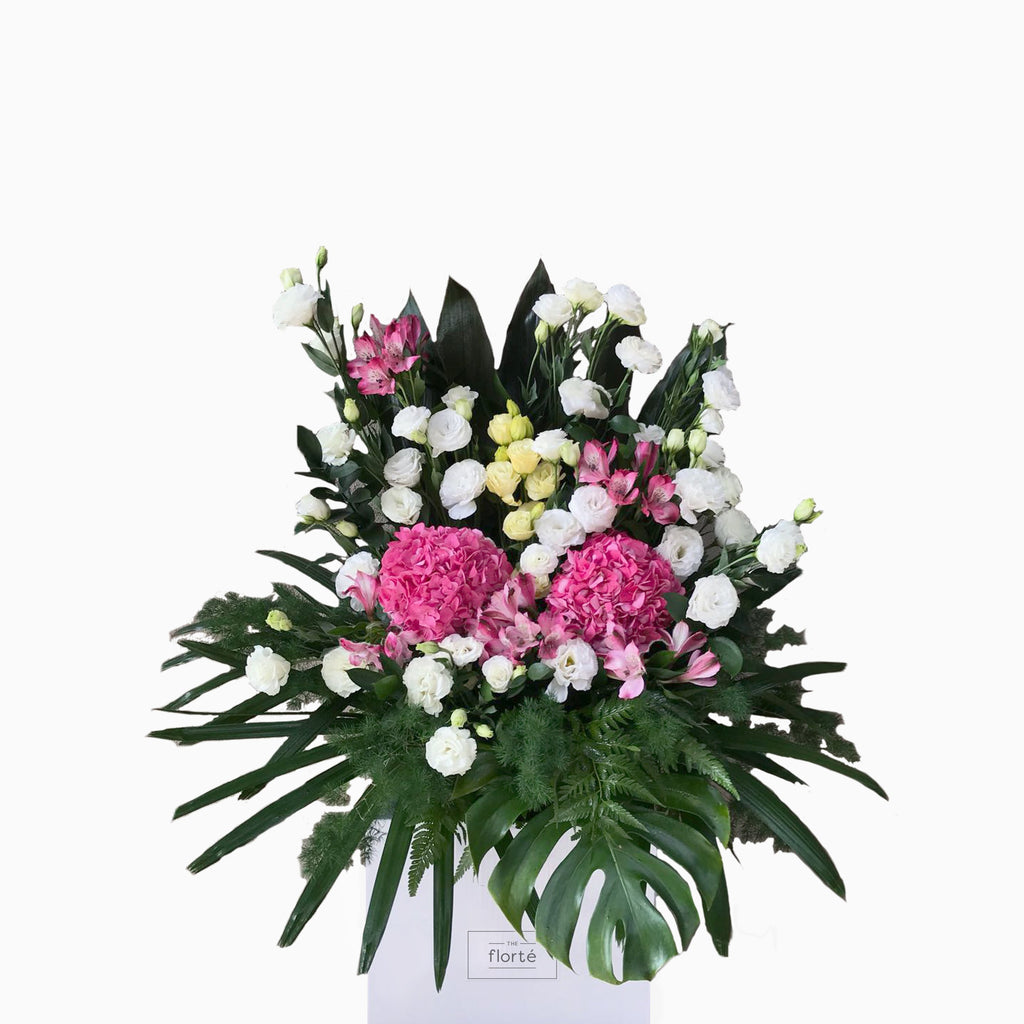 The Florté | Pink Polish, Congratulatory Stand, Pink, White, Light Yellow, Hydrangeas, Eustoma, Alstroemerias, Milestones, Grand Opening, Outstanding Entrance, Shop Opening Ceremony, Achievements