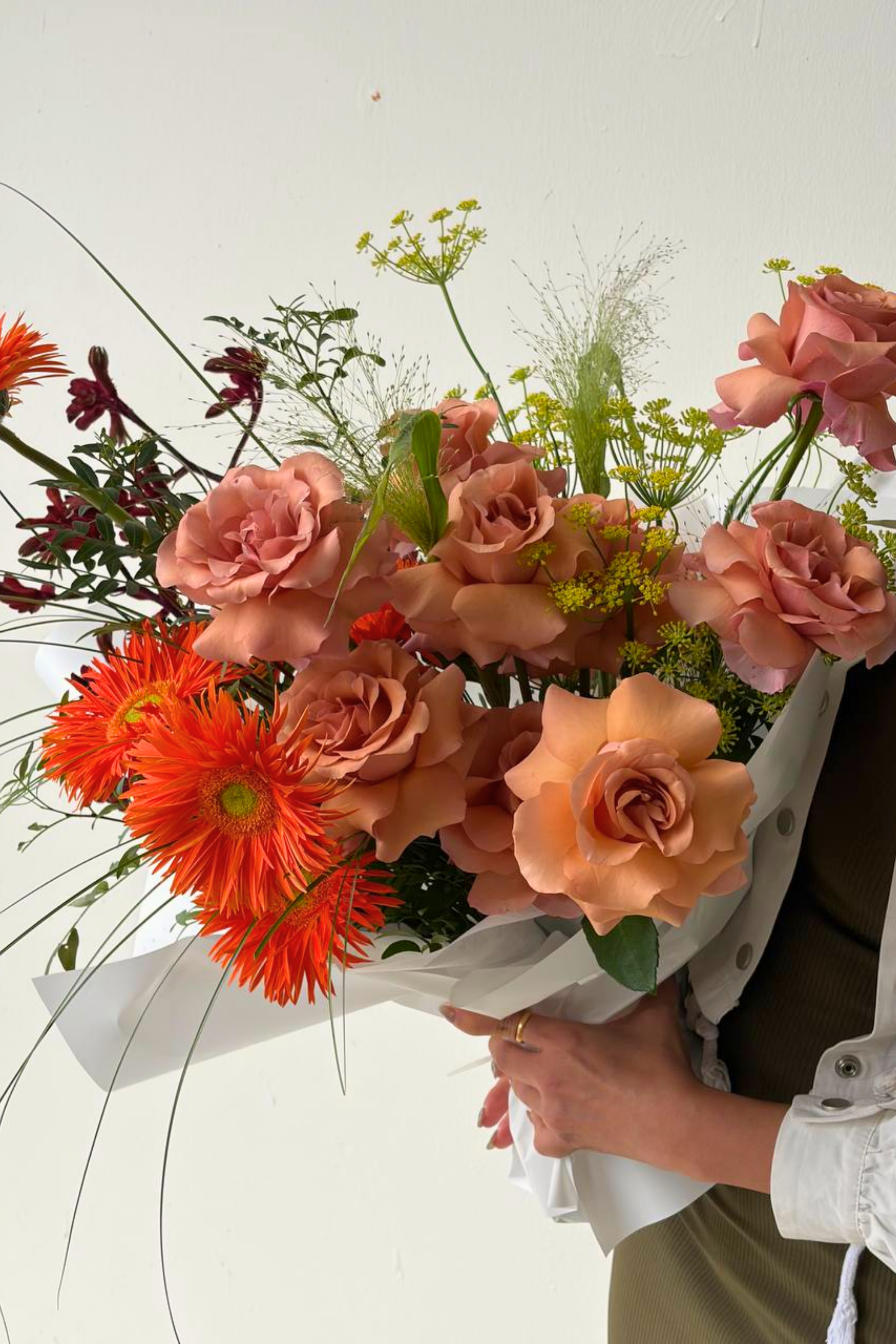 premium Mother's Day vase arrangement gerbera roses delivered Singapore boutique florist