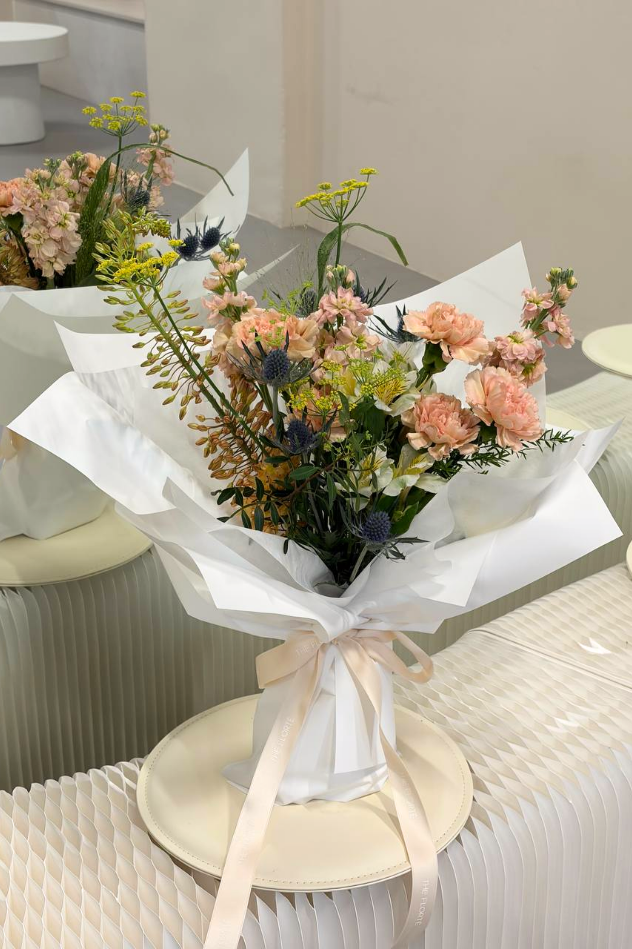 blush pink carnation matthiola Mother's Day bouquet Singapore — The Florté