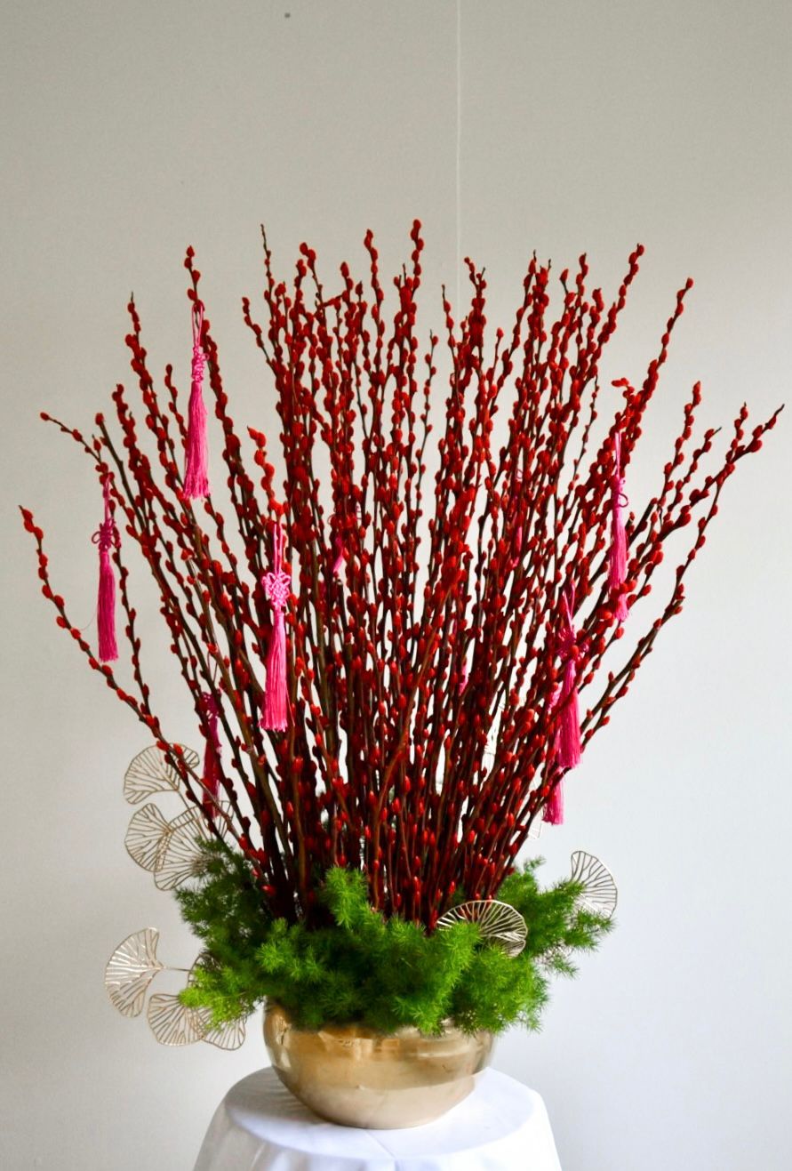 Gold Pot with Red Willows