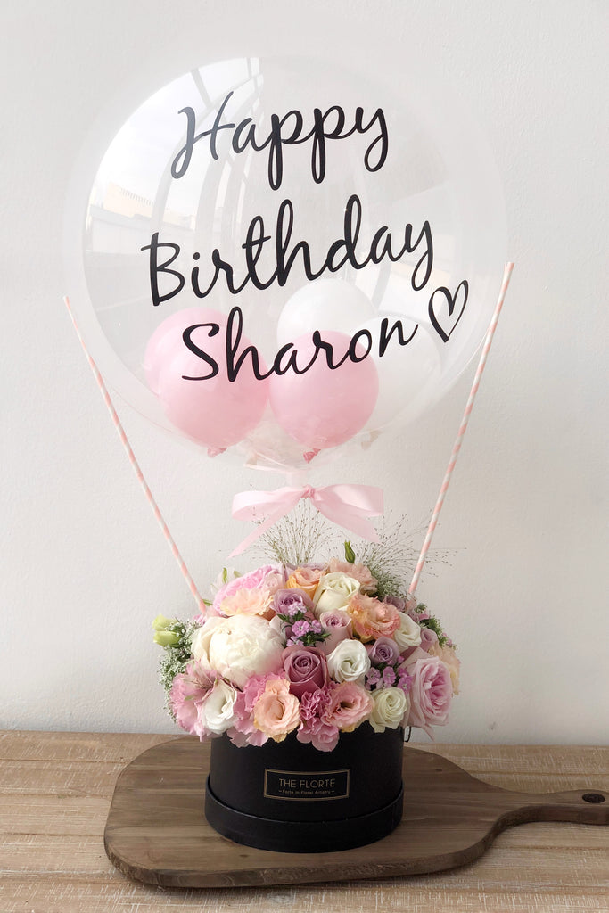 The Florté Florte | 24" Customisable, Personalised, Balloon, Bloom Box, Pastel Balloon, Cheerful, Preserved Flowers, Bloom Box with Balloon, Petite Fleur