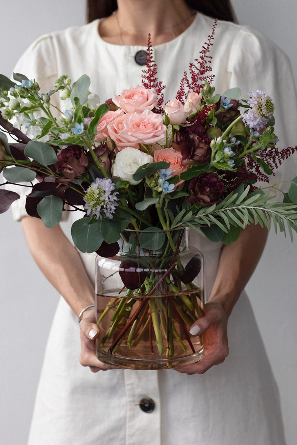 The Florté Florte | Autumn Garden, Contemporary Table Vase Arrangement, Home, Burgundy, Peach, Roses, Rustic Vintage Classic Renaissance Charm, French European Style