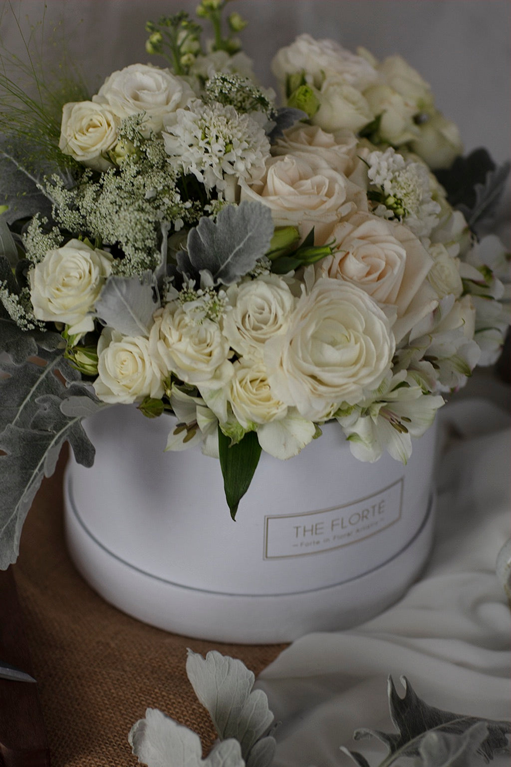 The Florté | Elegance Love, White Flowers Floral Arrangement, White and Green, Monotone, Elegant, Simple