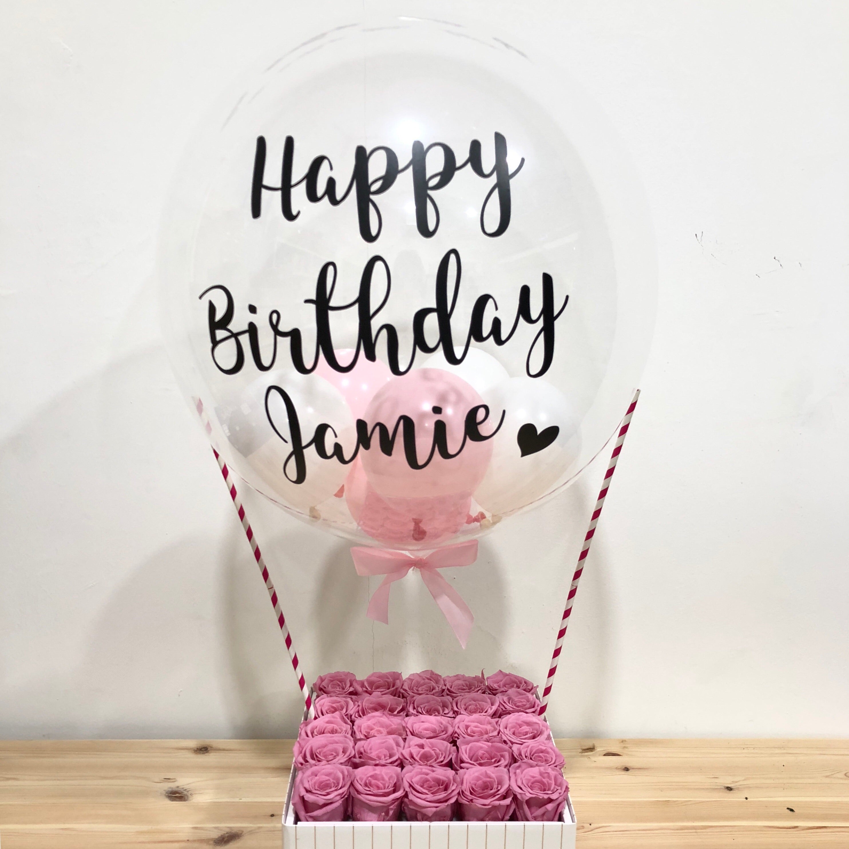 The Florté | 24" Customisable, Personalised, Balloon, Bloom Box, Pastel Balloon, Cheerful, Preserved Flowers, Bloom Box with Balloon, Petite Fleur