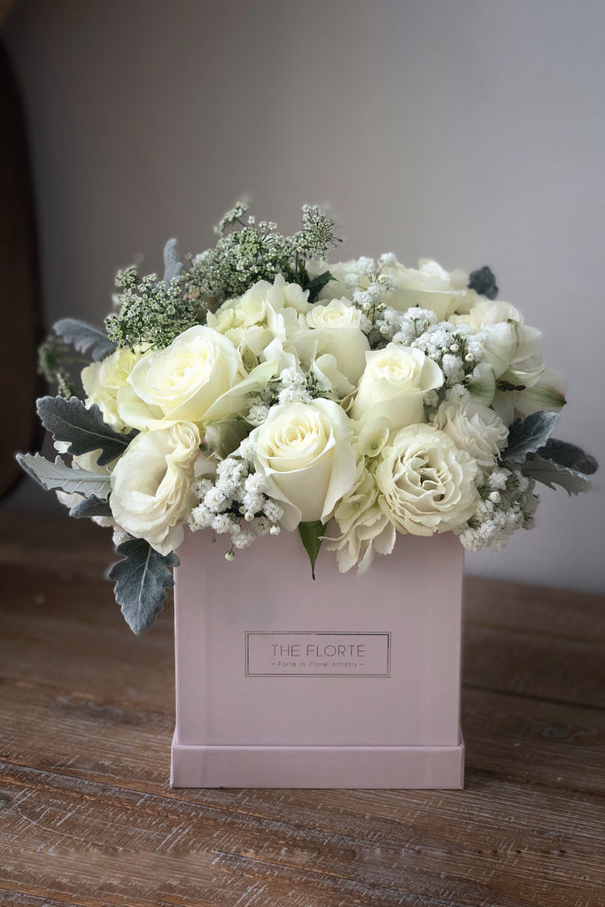 The Florté | Ballerina, Bloom Box, Carnation, Roses, Hydrangea, Tulips, Blush Pink, Pastel